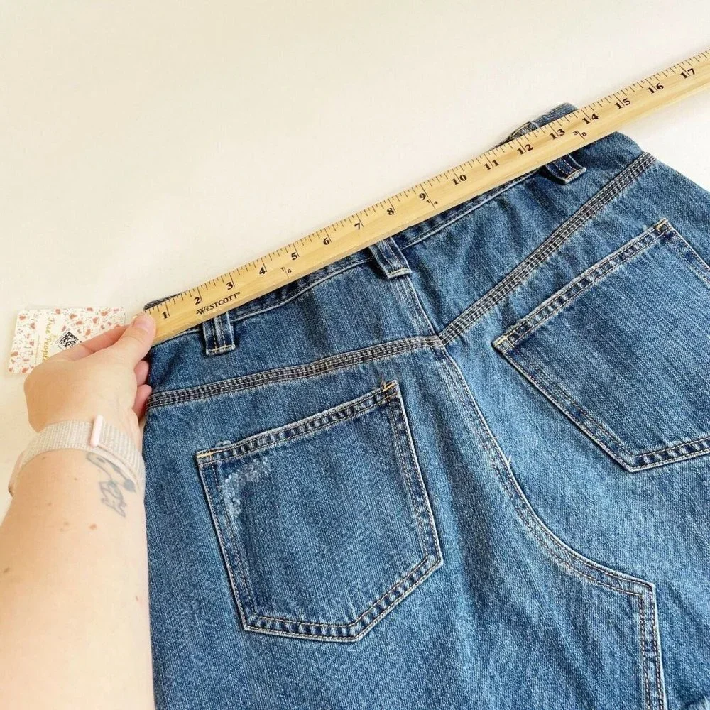 Free People Womens Side Car Denim Mini‎ Skirt Size 26 Blue Raw Hem Dark Wash New